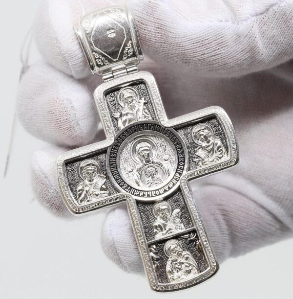 Russian Greek Orthodox Pectoral Body Prayer Cross Silver 925 Mother of God Sign ( Pokrov ) Priest Crucifix - Image 5