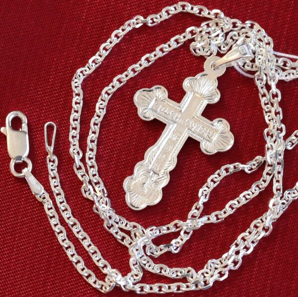 Christian Baptism Cross Necklace Anchor Chain Set. Russian Orthodox Jewelry. Save And Protect Prayer. Sterling Silver 925 - Image 4