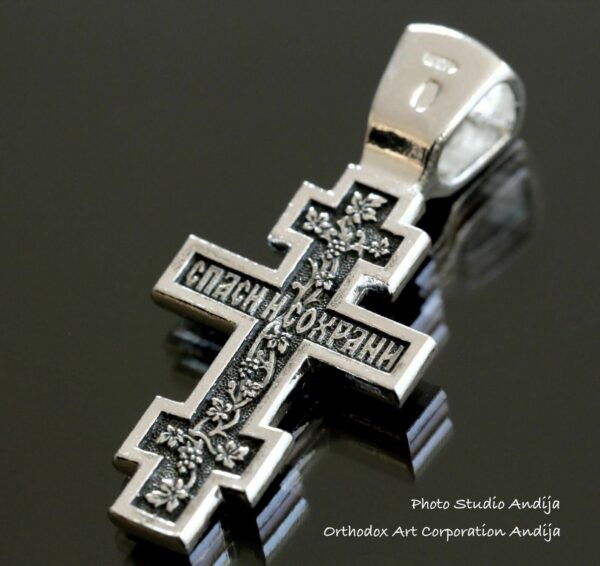 Greek Baptism Crucifix necklace Save And Protect Prayer Russian Orthodox Christian . Sterling Silver 925 . Elizaveta Factory St Petersburg - Image 4