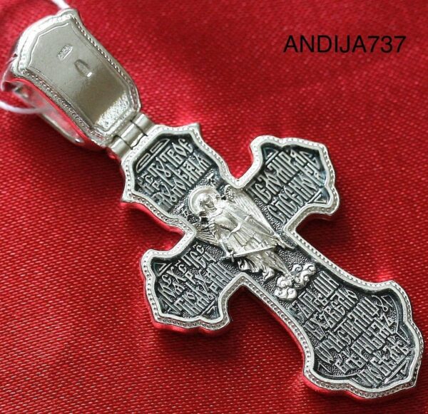 Archangel Michael Greek Orthodox Baptism Prayer Cross. Christian Holy Trinity Body Necklace. Silver 925 - Image 4