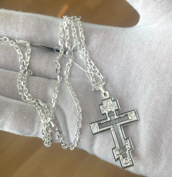Men Orthodox Christian Baptism Cross Necklace Set 925 Sterling Silver Solid Anchor Chain High Polish 2.5mm - Image 4