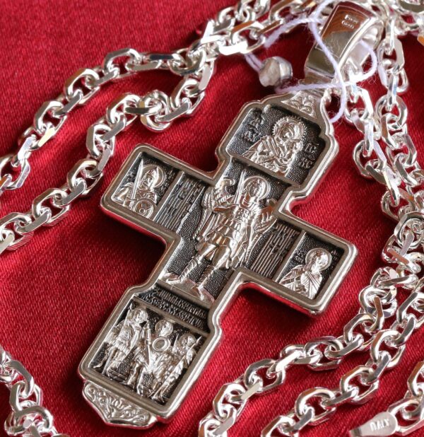 Archangel Michael Icon Large Russian Orthodox Body Prayer Cross Silver 925 + Solid Strong Anchor Chain Set - Image 4