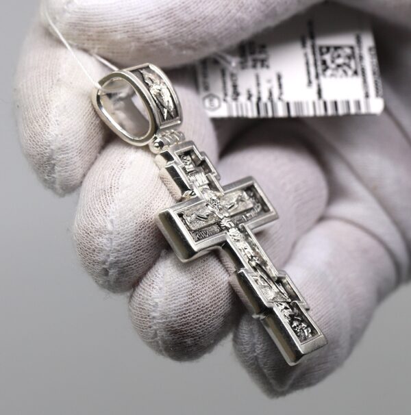 Large Heavy Russian Greek Orthodox Body Crucifix Necklace Cross W / Prayer 925 Sterling Silver - Image 4