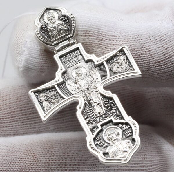 Men Russian Greek Orthodox Body Protective Prayer Coss Silver 925. Holy Apostles Peter Paul Andrew. Holy Trinity , St Nicholas , St Fyodor. - Image 4