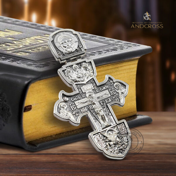 Orthodox Silver 925 Rare Crucifix, Saint George Warrior Holy Trinity Big Russian Greek Christian Orthodox, Authentic Jewellery, Priest Cross - Image 4