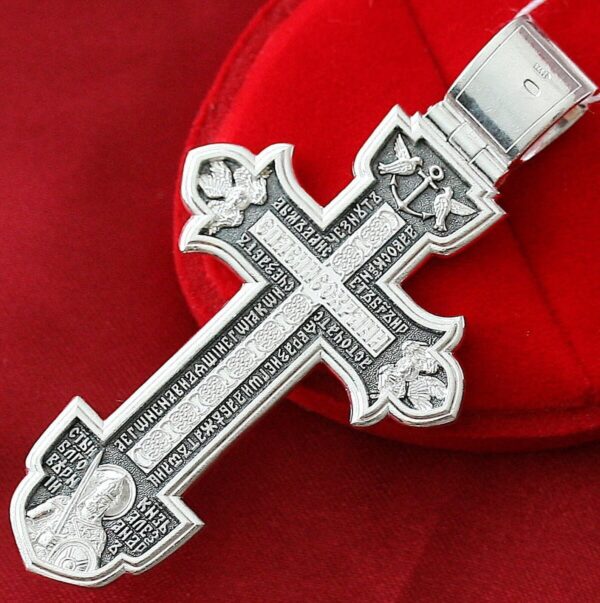 Big Russian Greek Orthodox Icon Body Prayer Cross Silver 925. Save And Protect Prayer - Image 4