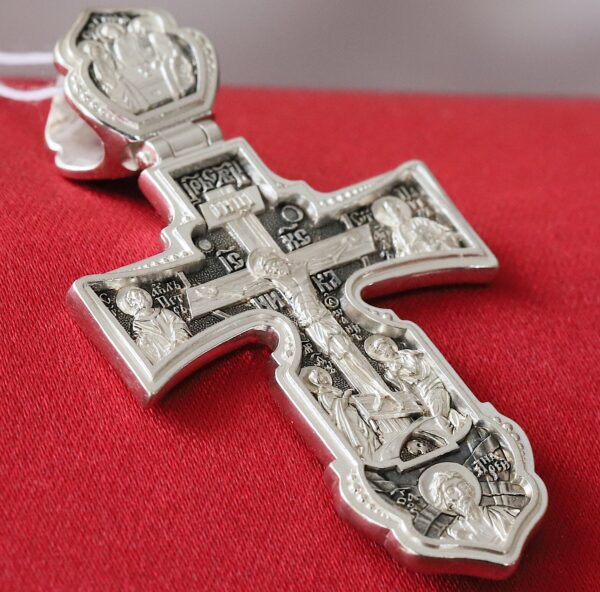 Greek Orthodox Body Protective Prayer Coss Silver 925. Holy Apostles Peter , Paul , Andrew. Holy Trinity , St Nicholas , St Fyodor. - Image 4