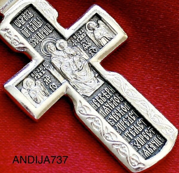 Cross Mother of God / Christian Greek Orthodox Sterling Silver 925 Body Prayer Cross Mother of God / Archangels Icon - Image 4