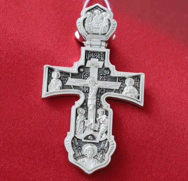 Greek Orthodox Body Protective Prayer Coss Silver 925. Holy Apostles Peter , Paul , Andrew. Holy Trinity , St Nicholas , St Fyodor. - Image 5