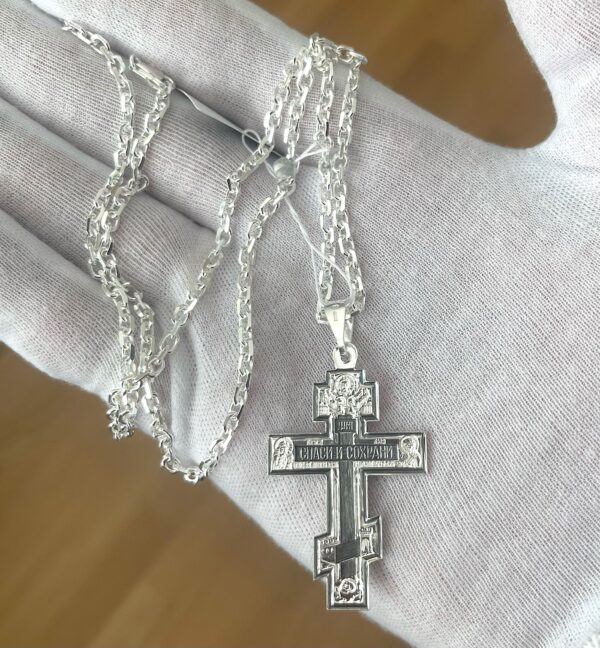 Men Orthodox Christian Baptism Cross Necklace Set 925 Sterling Silver Solid Anchor Chain High Polish 2.5mm - Image 5
