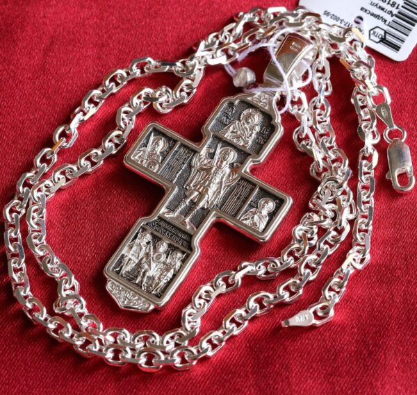 Archangel Michael Icon Large Russian Orthodox Body Prayer Cross Silver 925 + Solid Strong Anchor Chain Set - Image 5