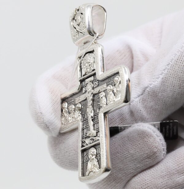 Russian Greek Orthodox Pectoral Body Prayer Cross Silver 925 Mother of God Sign ( Pokrov ) Priest Crucifix - Image 2