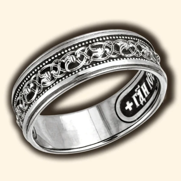 Lords Prayer Save And Protect Orthodox Christian Solid Ring Silver 925. St Bird Image