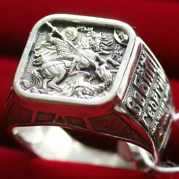 Sterling Silver Saint George Ring: Orthodox Christian Jewelry