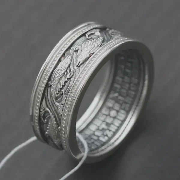 Jesus fish silver 925 ring Wide band religious gift Eastern Orthodox band Faith ring for men Lords Prayer engraved in old Slaconic