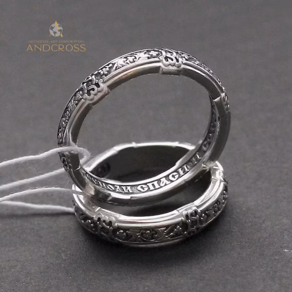 Holy Spirit Dove Ring – 925 Silver – Save and Protect Prayer – Russian Slavonic Inscription – Orthodox Christian Jewelry