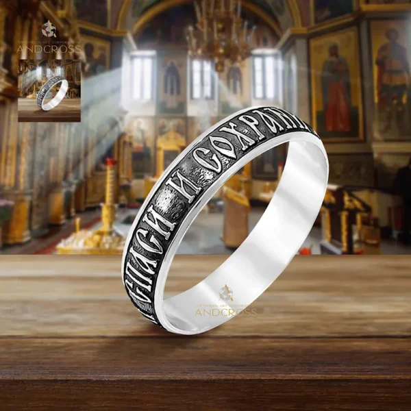 Orthodox Sterling Silver Band, Hand-Engraved Russian Prayer