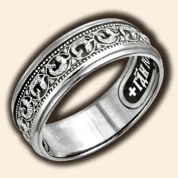 Genuine Sterling Silver 925 Orthodox Ring Featuring Lord's Prayer and Sacred Fish Image – Save and Protect