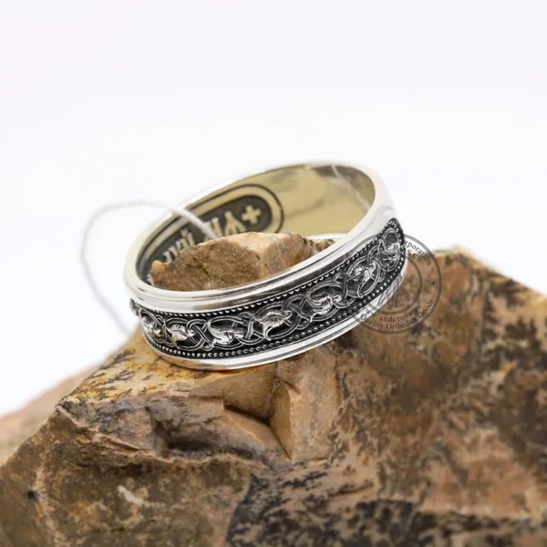 Genuine 925 Sterling Silver Russian Orthodox Ring – Sacred Bird Design with Prayer