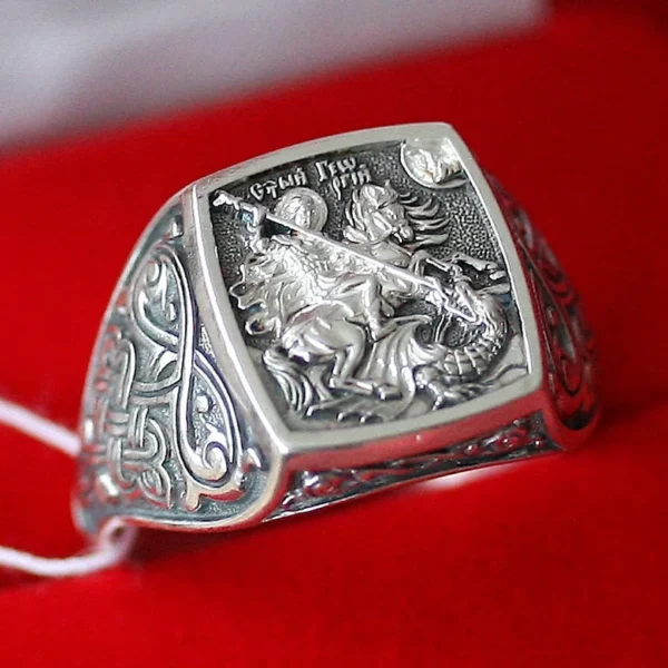 925 Silver Saint George & Dragon Ring – Orthodox Christian Design