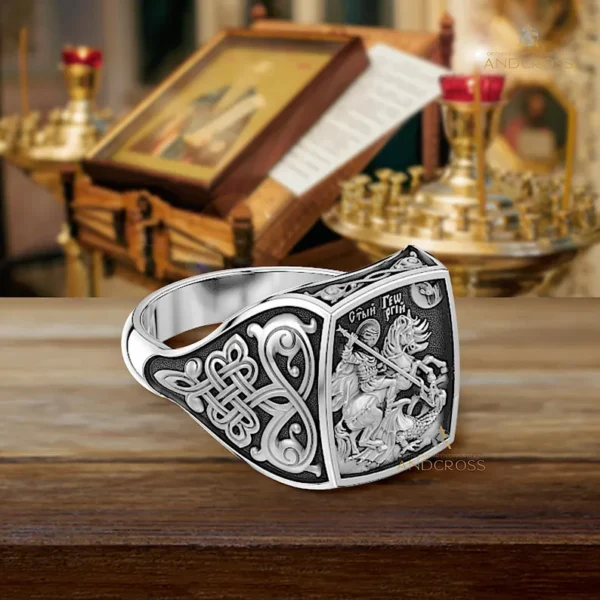 Authentic Sterling Silver 925 Saint George Warrior Ring – Orthodox Christian Jewelry – Sacred Keepsake