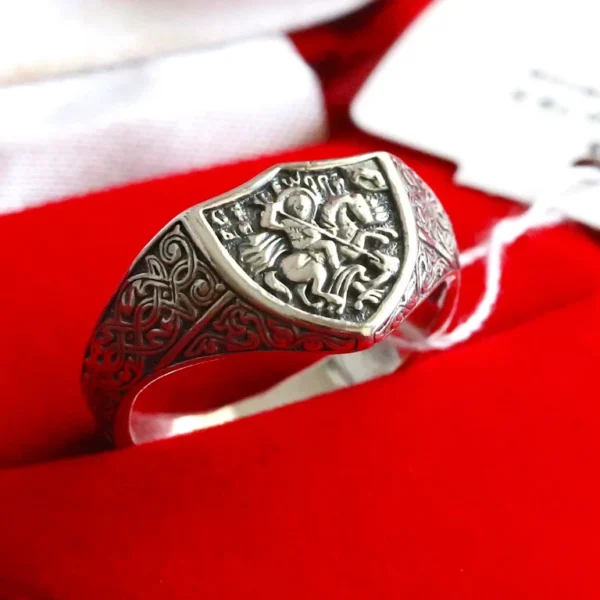 Sacred Orthodox Silver 925 Ring – Saint George & Dragon – Russian Greek Church Jewelry – Spiritual Gift